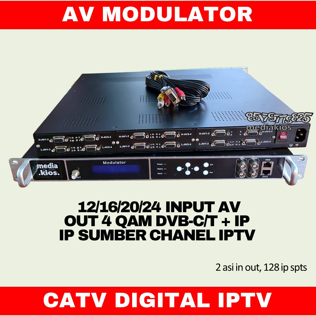 Encoder modulator 8/12/16/20/24 chanel rca av audio video dcatv iptv perangkat tv kabel digital iptv
