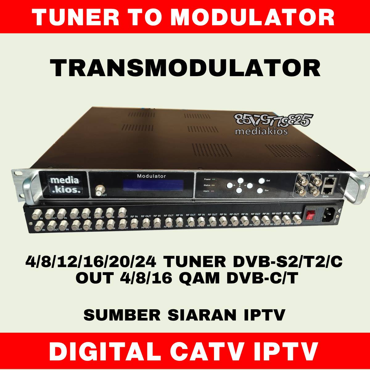 Transmodulator tuner dvb-s2/t2/c to modulator 4/8/16 qam dvb-c/t + ip catv iptv peralatan tv kabel digital